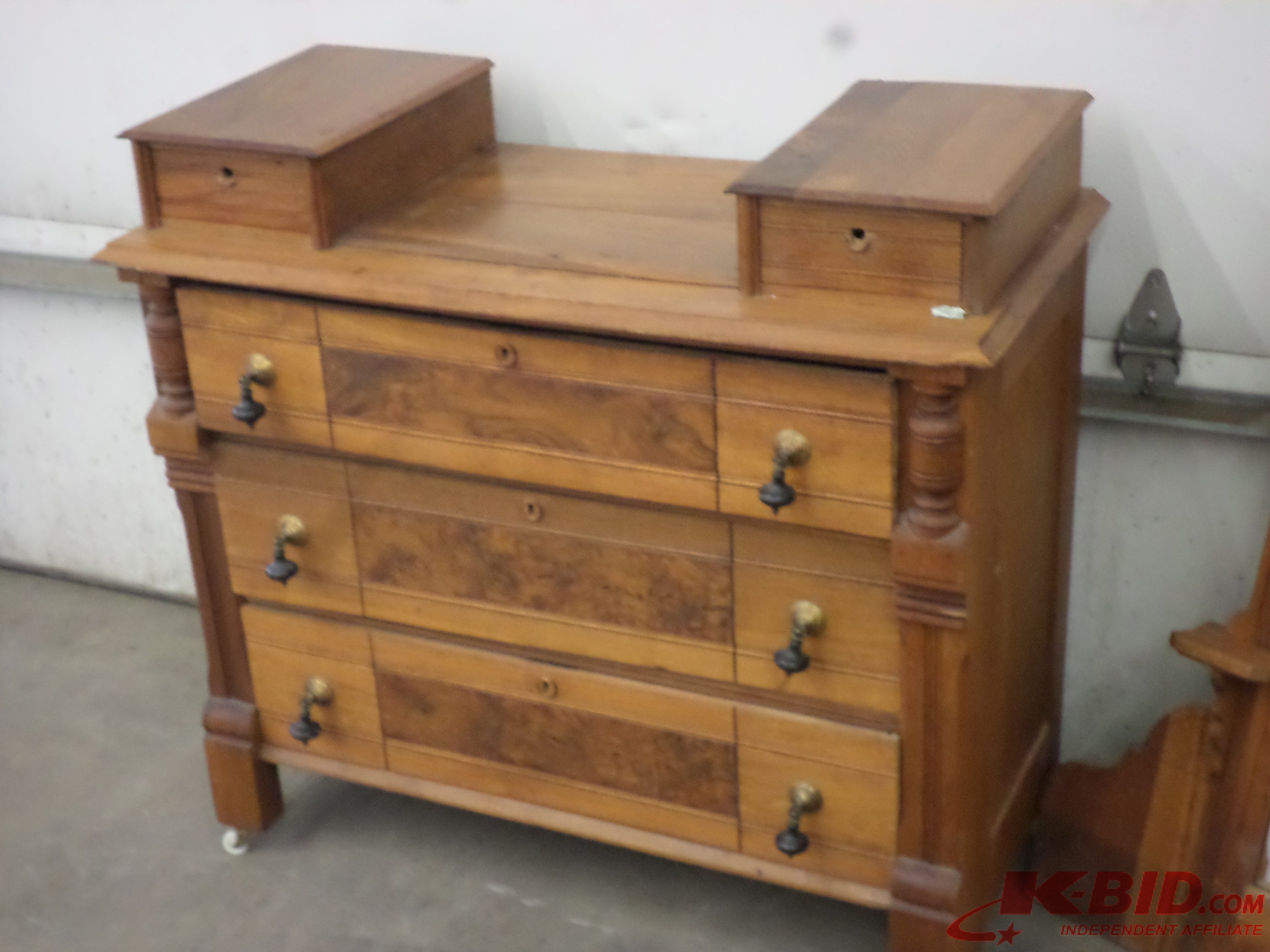 Vintage Rolling Wooden Desk With Ba...