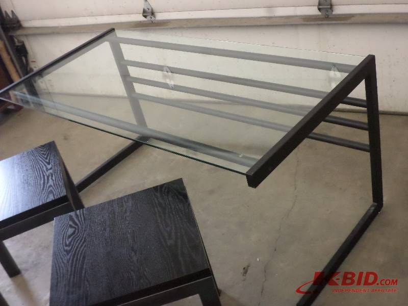 5ft Steel-Framed Glass-Top Table Wi...