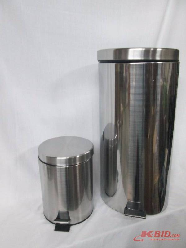 lot 29 image: Stainless Steel Round Trashcans - Set of 2