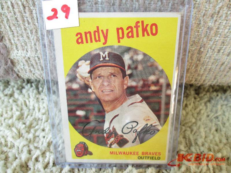 lot 29 image: 1959 Topps Andy Pafco sports card...