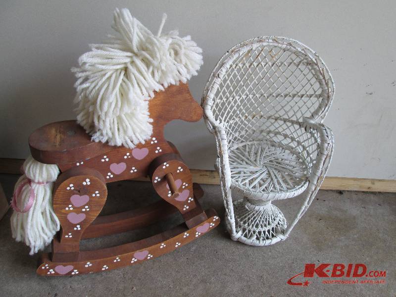 lot 40 image: Doll furniture, rocking horse, and ...