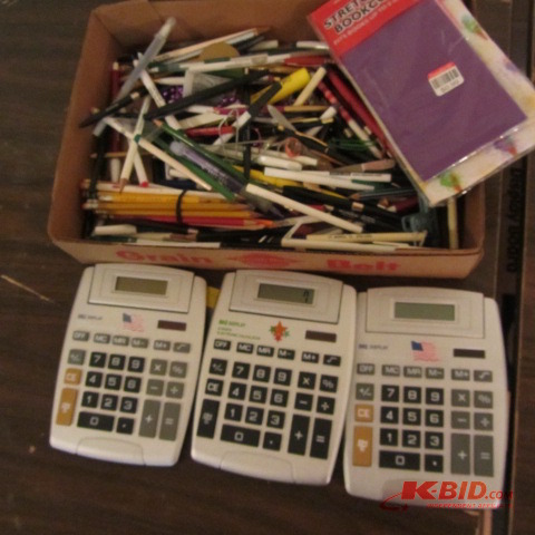Calculator, Pens, Pencils