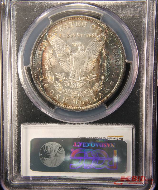 1881 S MORGAN DOLLAR PCGS MS 64 RAINBOW TONED OBVERSE AND REVERSE
