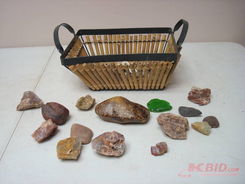Basket Filled With Mixed Stones