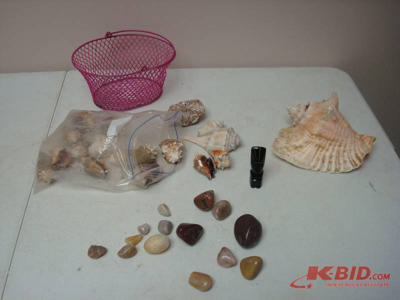 Basket Filled With Stones And Shells