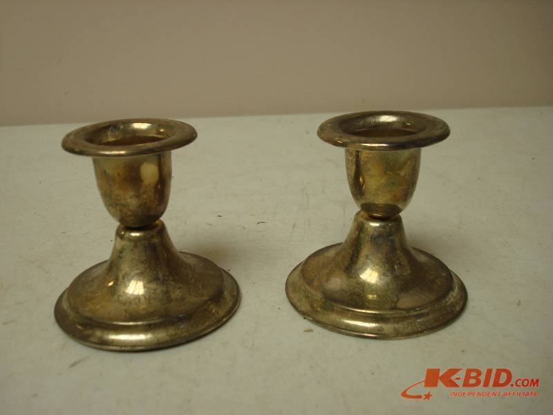 Pair Of Silver Tone Candle Sticks, Some Wear