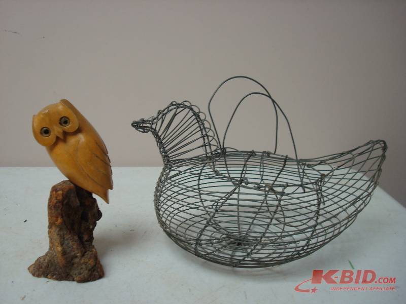 Chicken Wire Basket And Wood Owl