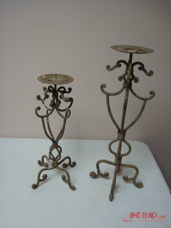 Pair Of Metal Candle Stands, Show Wear