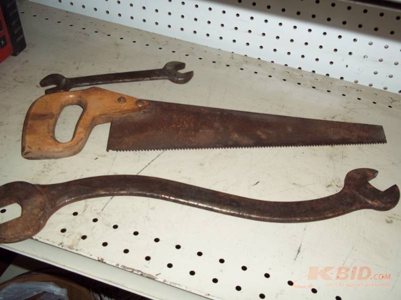 lot 102 image: Vintage Tools, Wrenches and saw