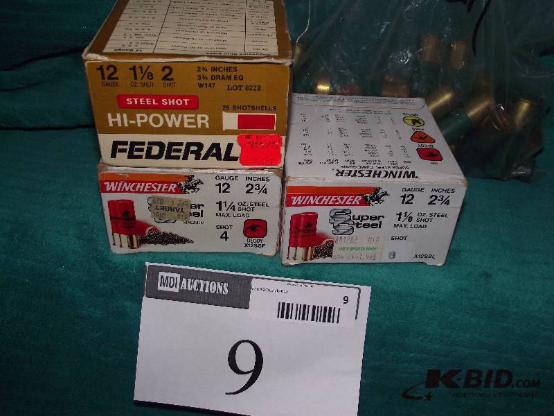 lot 9 image: 12ga. 2 Winchester super steel (25 #4) (23#6)(federal 25 #2 steel)(Remington 25 #6 steel)