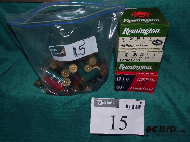 lot 15 image: 12ga. Remington (45 #8) (Federal 15 #8)(42 asst low brass)