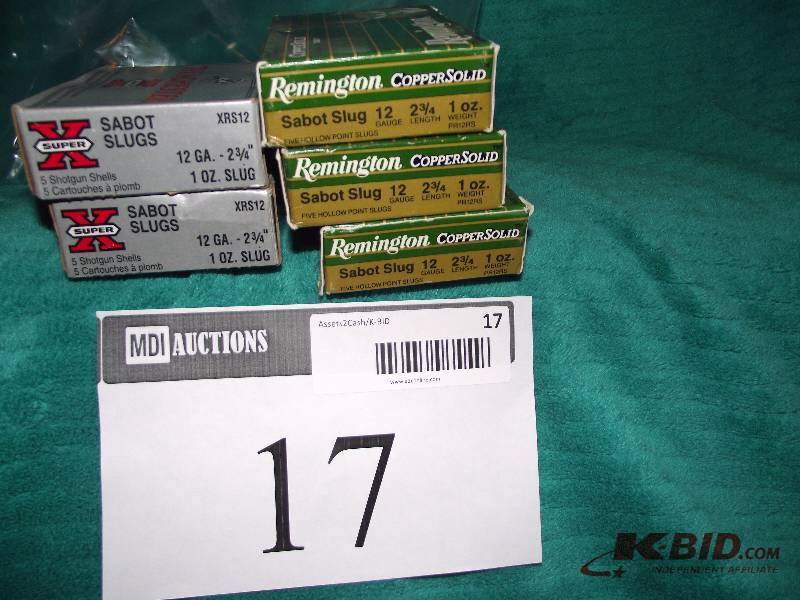 lot 17 image: 12ga, Remington 15 2  copper solid sabot slugs, Winchester 10 2  Sabot slugs and Federal 5   2   sabot slugs