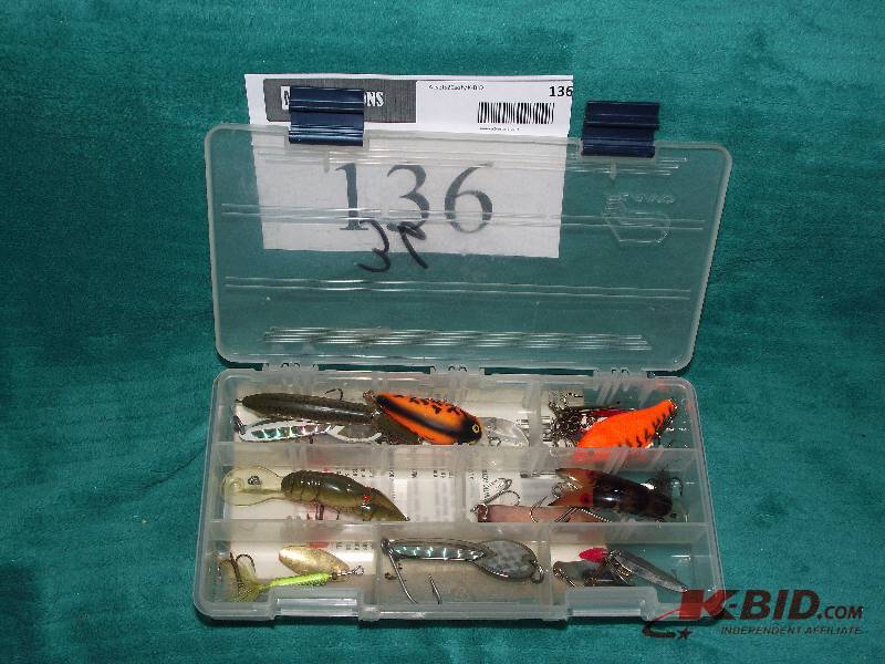 lot 136 image: Plastic box with 16 assorted lures
