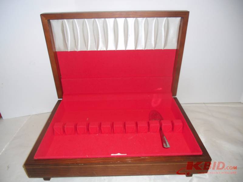 Vintage Dining Room  Tarnish Free Silverware Chests, Fostoria Glasses, La Femme Nude, Lady Bells, Rogers S & P