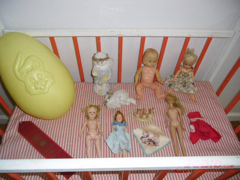 Cute Display  Vintage Doll Crib  Dolls  Dreamsicle  1925 Oklahoma Fair Ribbon  More