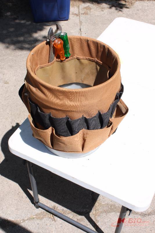 lot 23 image: Tool Bucket Lot Including Tool Bucket wPouch Sleeve Screw Drivers Wrenches And More.