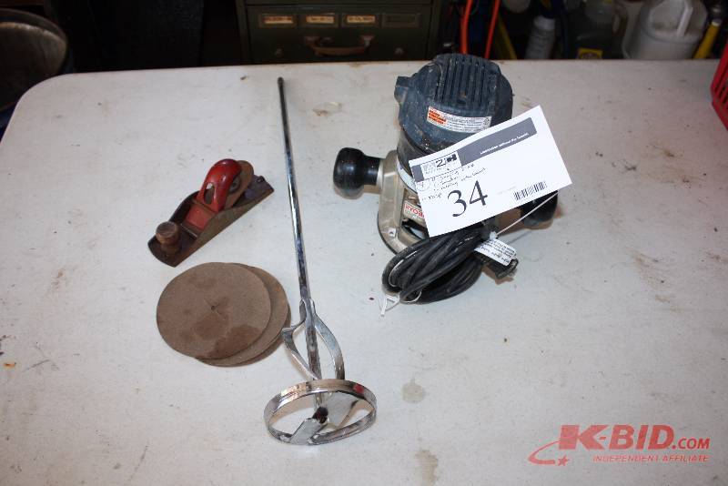 lot 34 image: Lot of (7) Including Sanding Discs (4) Ryobi R181FB1 RouterSander Mixing Attachment Rasp.