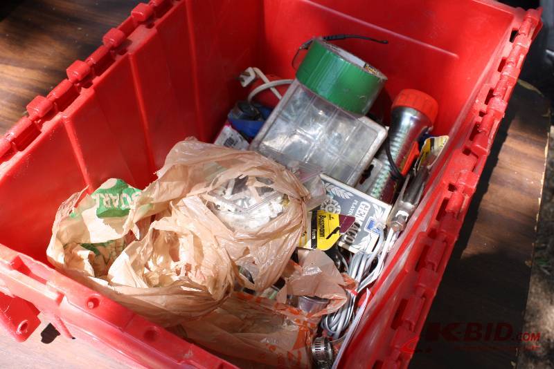 lot 54 image: Bin Lot Including Screws Plastic Container Electric Engraver And More Does Not Include Containers.