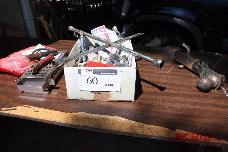 lot 60 image: Automotive Lot Including Sunpro Battery Tester Tubing Tire Iron And More.