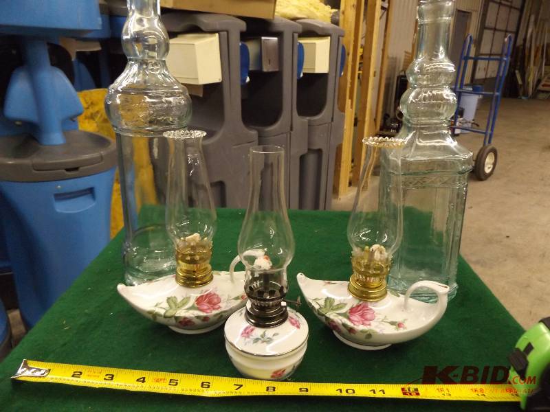 3 Decorative Oil Lamps and 3 Decorative Bottles