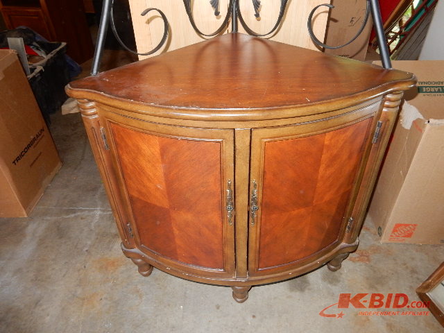 Nice walnut veneer and wrought Iron corner unit