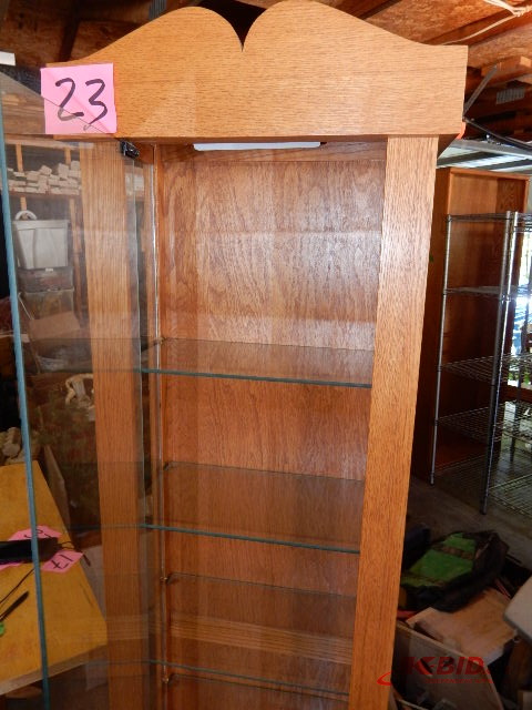 Solid Oak Curio Cabinet with 6 Glass Shelves