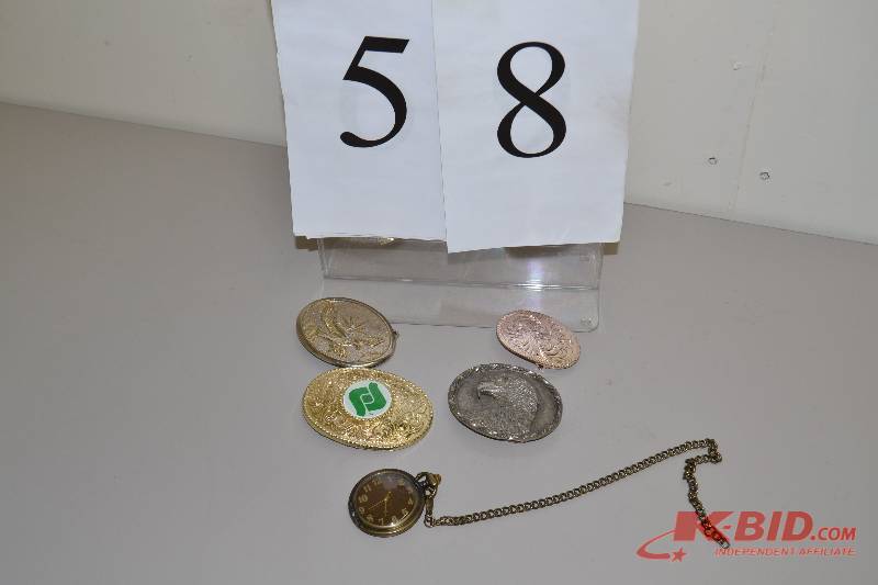 lot 58 image: Pocket watch & belt buckles
