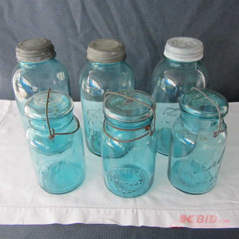 lot 20 image: Blue Canning Jars