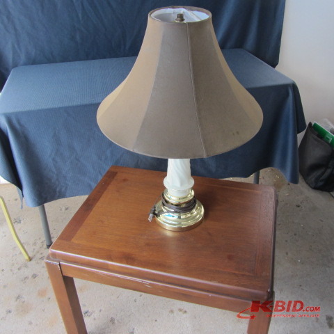 lot 16 image: Wood Table & Lamp