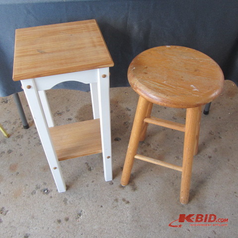 lot 19 image: Wooden Stool, Plant Stand