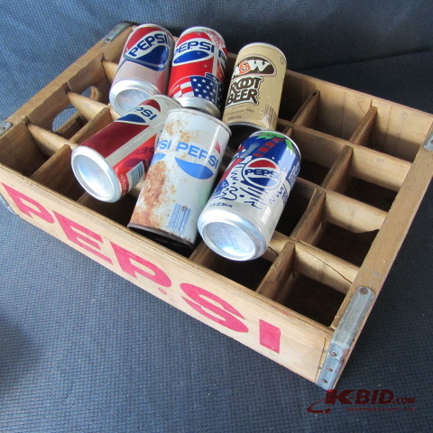 lot 75 image: Pepsi Wood Tray, Cans