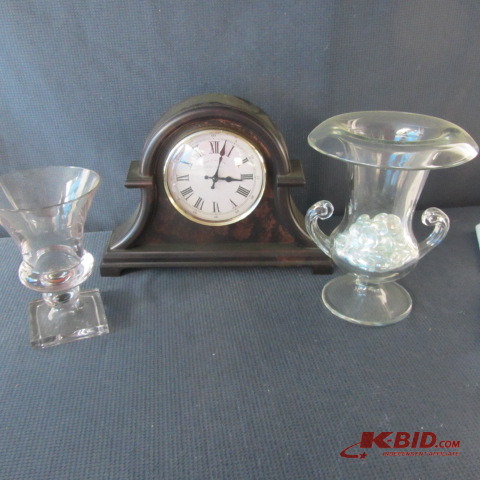 lot 216 image: Clock, Lead Crystal Vases