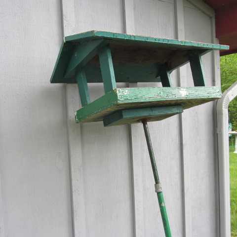 Wooden Bird Feeder on Post