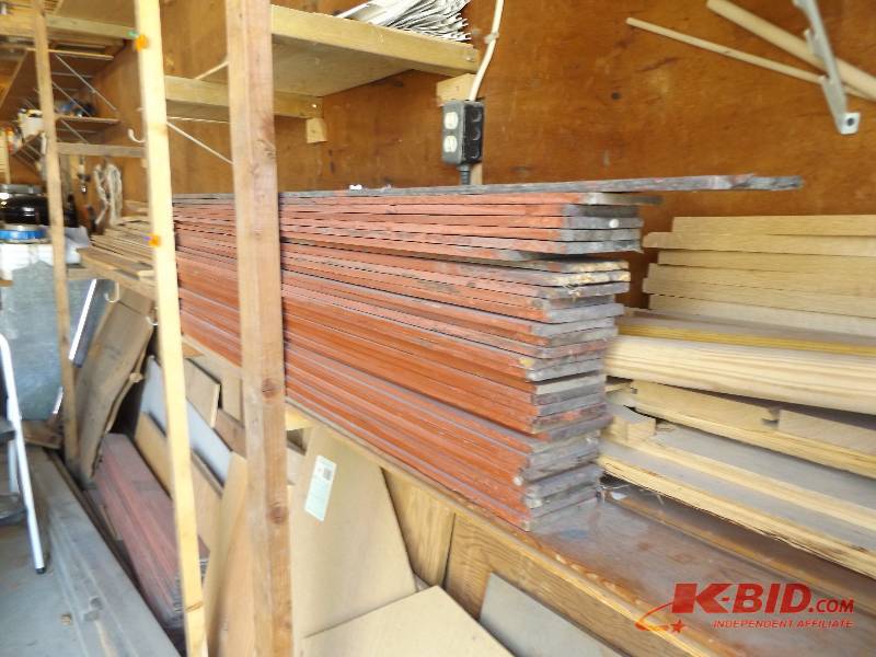 Assorted Cut Lumber on Bottom Shelving Unit