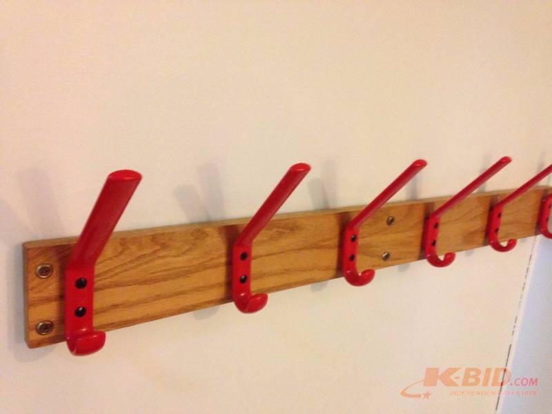 lot 67 image: Wood coat rack. Measures 36in wide by 3 12in...