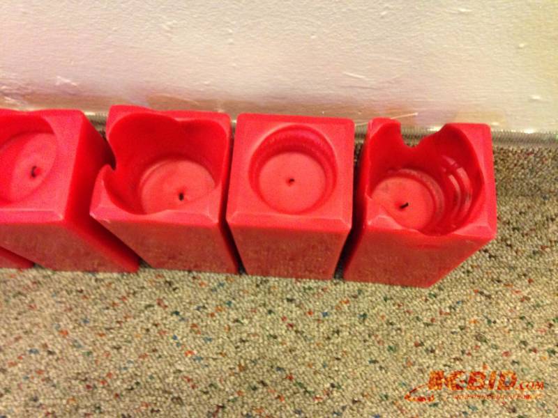 lot 94 image: Lot of (5) square unscented red candles, used...