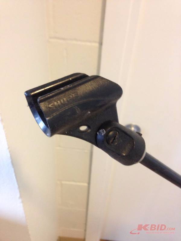 lot 150 image: K&ampM Microphone Stand with SHURE mic holde...