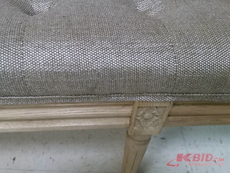 lot 3 image: Beautiful High End Bombay Solid Oak Tufted Fabric Bench