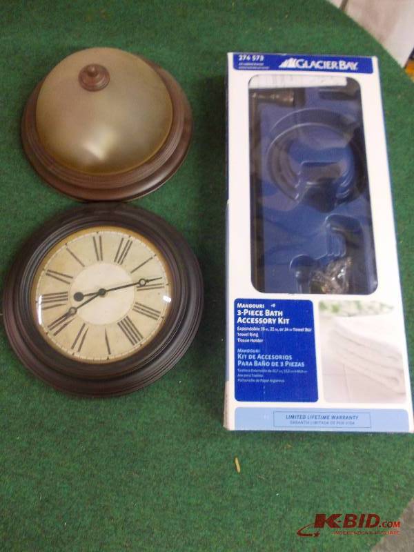 Oil Rubbed Bronze Finish Clock, Ceiling Light Fixture, Towel Bar