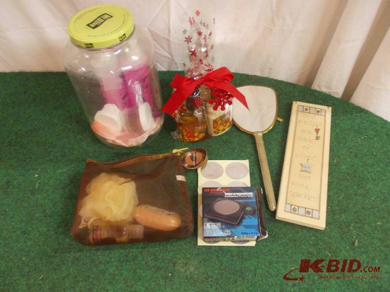 Box Lot - Old Hand Mirror, Bath & Body Soaps, Jewelry Cleaner, Pocket Scale, More