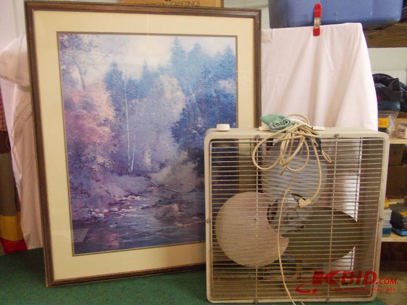 Framed Picture (38x32), Vintage Metal Coronado Box Fan (Works)