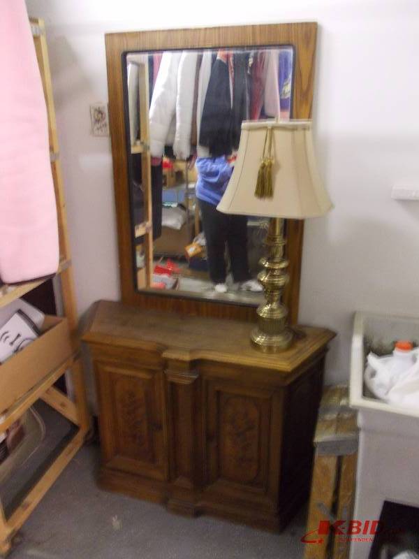 Credenza, Mirror & Lamp