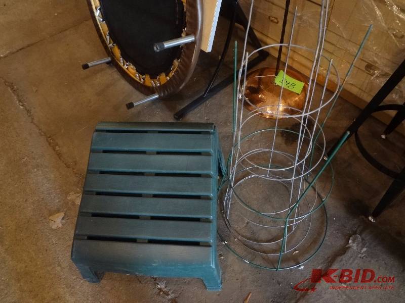 Two Plastic Footstools, Tomato Hoops