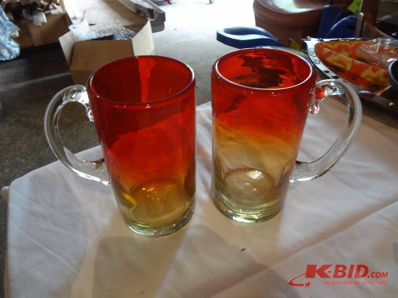 Pair of Hand Blown Amberina Mugs
