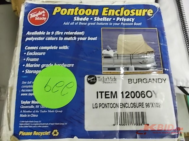 lot 84 image: Pontoon Enclosure (Burgundy Color--Has Damage--Pole Broke--Color Bleeds)