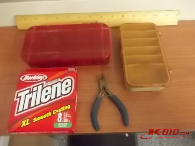 lot 10 image: 2-Pocket Tackle Boxes, Fishing Line, Cutting Tool