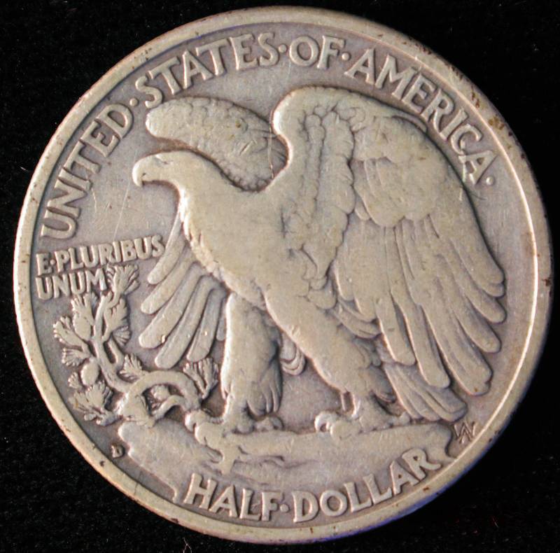 1934 D WALKING LIBERTY SILVER HALF DOLLAR VF