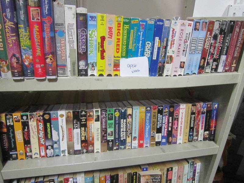 2 FULL SHELVES OF VHS MOVIES JUNE BOOK AUCTION KBID