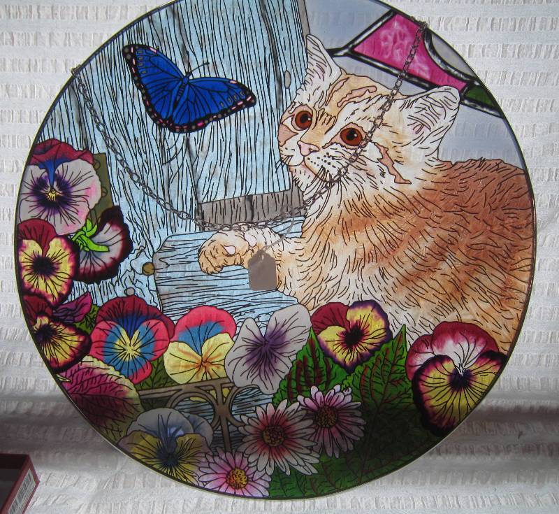 Cat stain glass looking window hanging