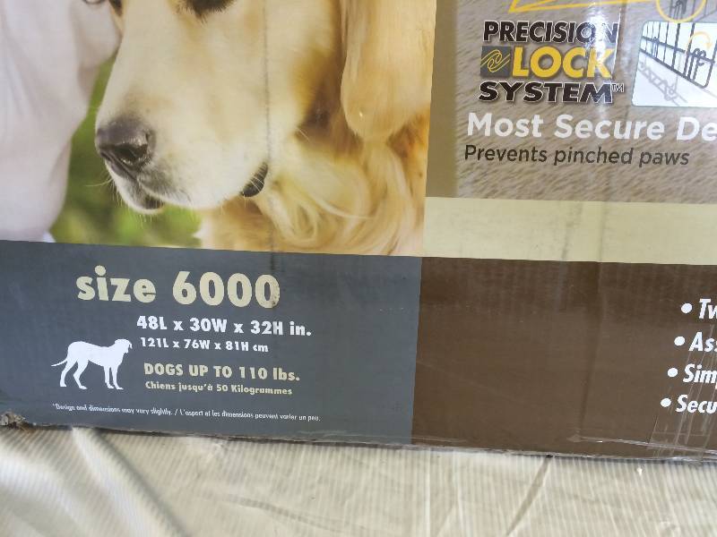 lot 102 image: Precision Pet Black ProValu Crate 6000 48 in. x 30 in. x 32 in. retail $100